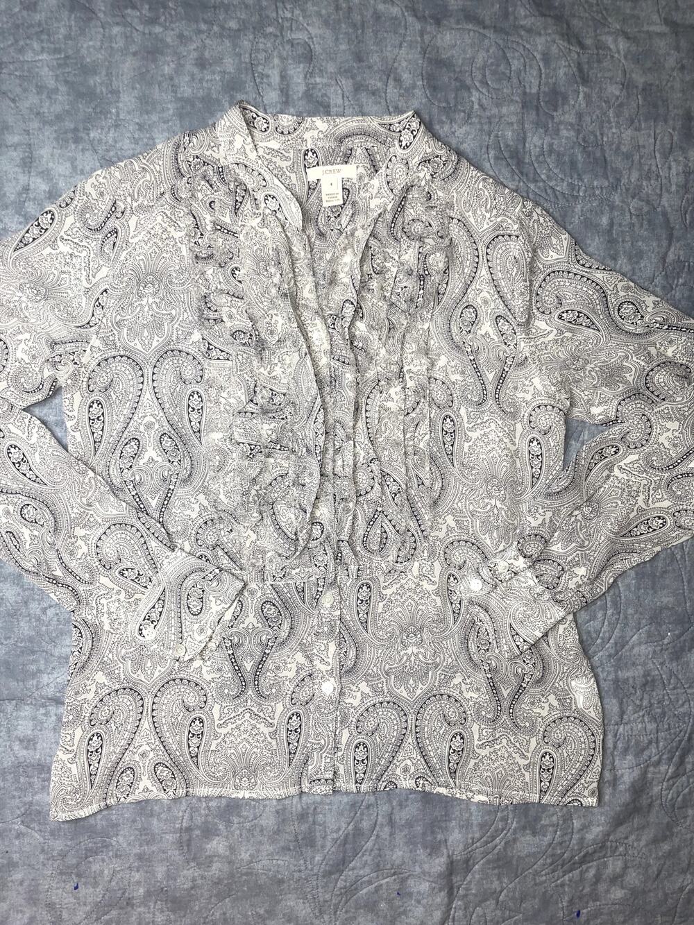 J.Crew Paisley Flouncette Silk Blouse Size 4 Style 30742 FA10